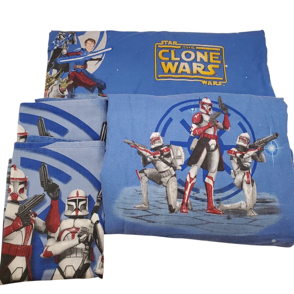 Vintage Star Wars Clone Wars Full Sheet Set Fitted Flat Pillowcases